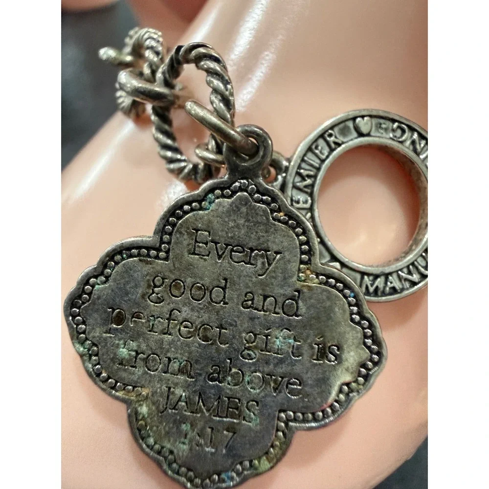 Premier Designs Silver Tone Charm Bracelet James 1:17 Christian Scripture Rope